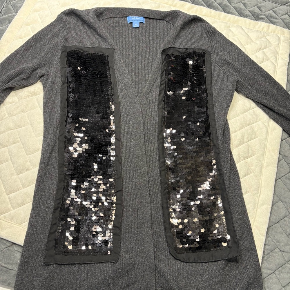 Simply Vera Vera Wang Charcoal Cardigan with Black Sequins- Women’s Medium